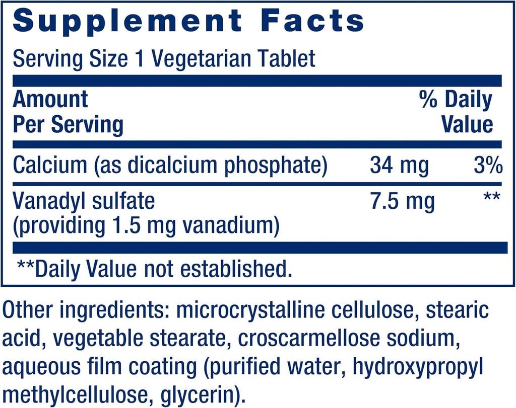 Life Extension Vanadyl Sulfate, Trace Mineral, Vanadium, Healthy glycemic Balance, Healthy Metabolism, Hormone Function, Gluten-Free, Non-GMO, Vegetarian – 100 Tablets
