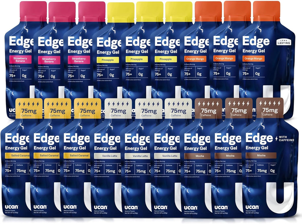 UCAN Edge Energy Gel Shots, Variety Pack (18, 2 Ounce Packets) for Running, Training, Workouts, Fitness, Cycling, Crossfit | Sugar-Free, Vegan, & Keto Friendly Energy