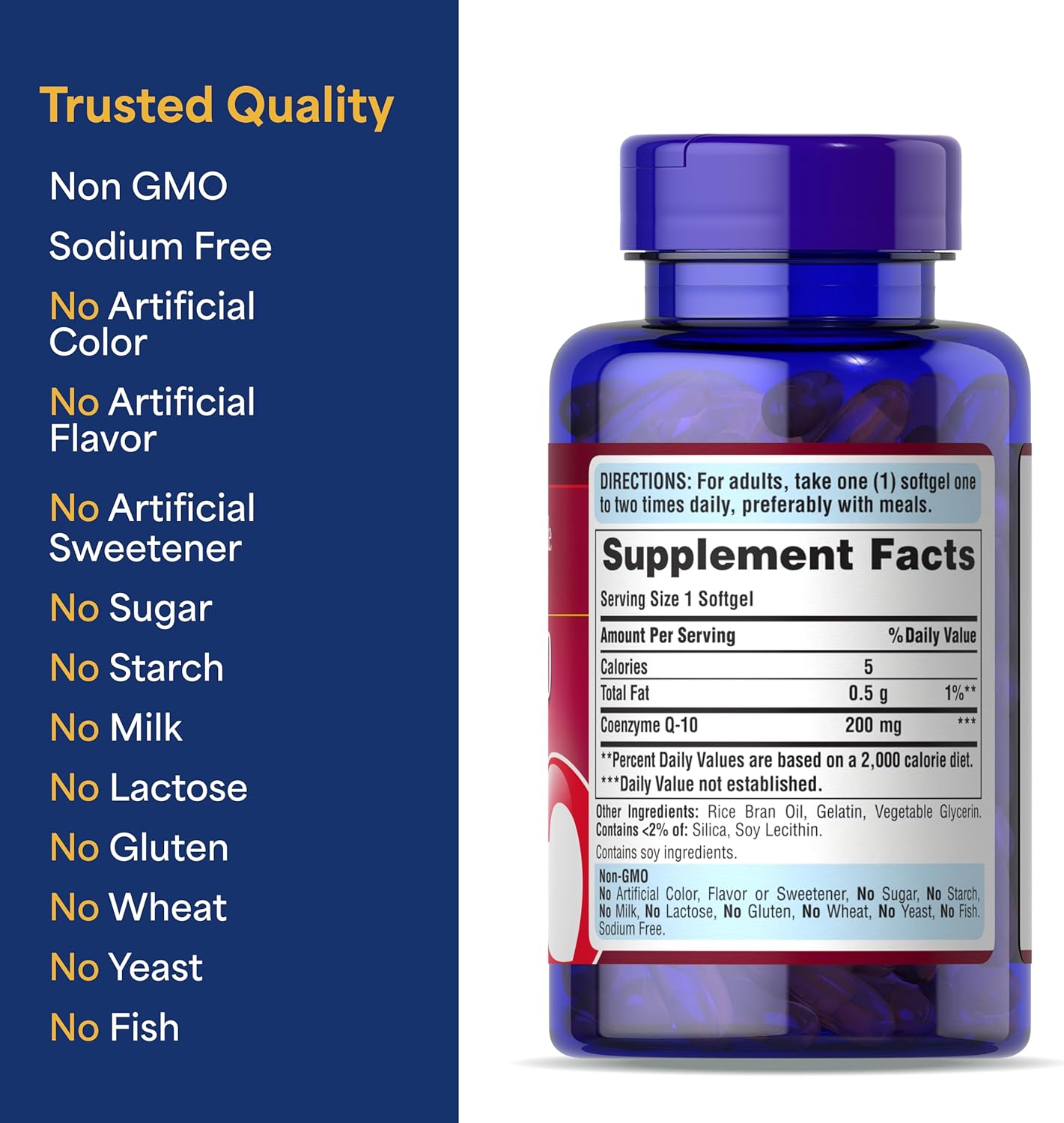 Puritan's Pride Coenzyme CoQ10 200mg, Dietary Supplement for Heart Health, Blood Pressure, Oral Gum Health, and Healthy Aging Support, 120 Servings, Rapid Release Softgels