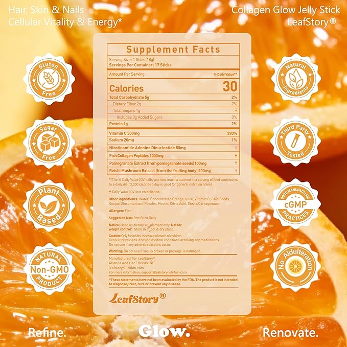 Collagen Glow Jelly 15+2 Sticks Support Skin, Hair & Nails Health, Balanced Energy Vitality Supplement
