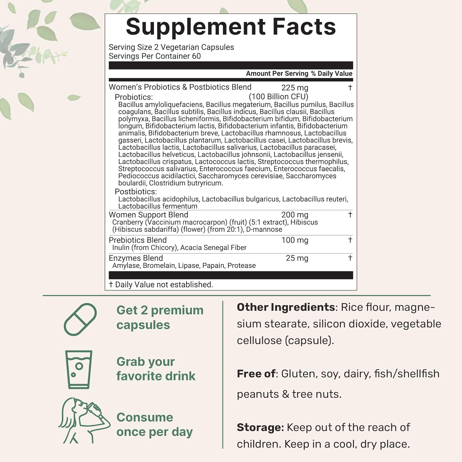 Micro Ingredients Women’s Probiotics 100 Billion CFU, 120 Veggie Capsules | 40 Strains with Cranberry, D-Mannose, Prebiotics & More | Synbiotic & Enzyme Complex | Supports Vaginal Flora & Gut Health