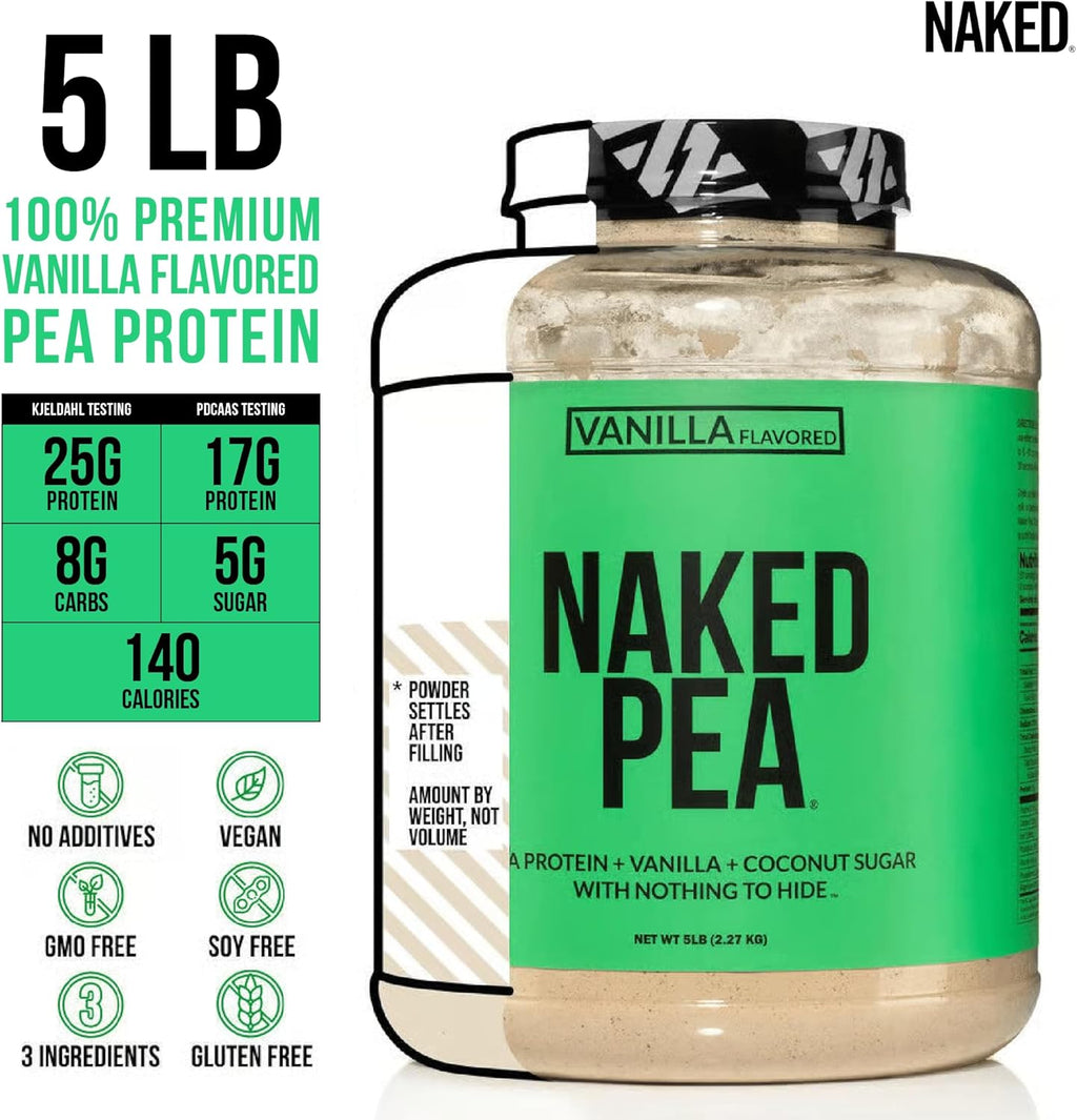 NAKED Pea - Vanilla Pea Protein - Pea Protein Isolate from North American Farms - 5lb Bulk, Plant Based, Vegetarian & Vegan Protein. Easy to Digest, Non-GMO, Gluten Free, Lactose Free, Soy Free