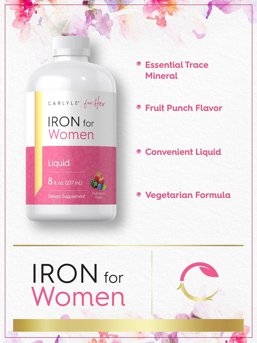 Carlyle Liquid Iron Supplement for Women | 8 fl oz Drops | Fruit Punch Flavor | Vegetarian, Non-GMO, Gluten Free