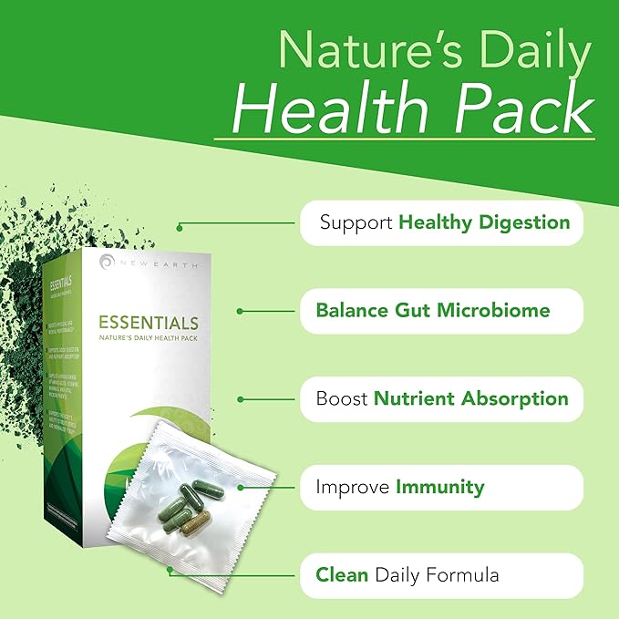 New Earth Essentials Daily Gut Health Packets | Probiotics, Digestive Enzymes & Organic Wild Microalage | 5-Capsule Daily Packs | 30-Day Supply | Vegan & Non-GMO