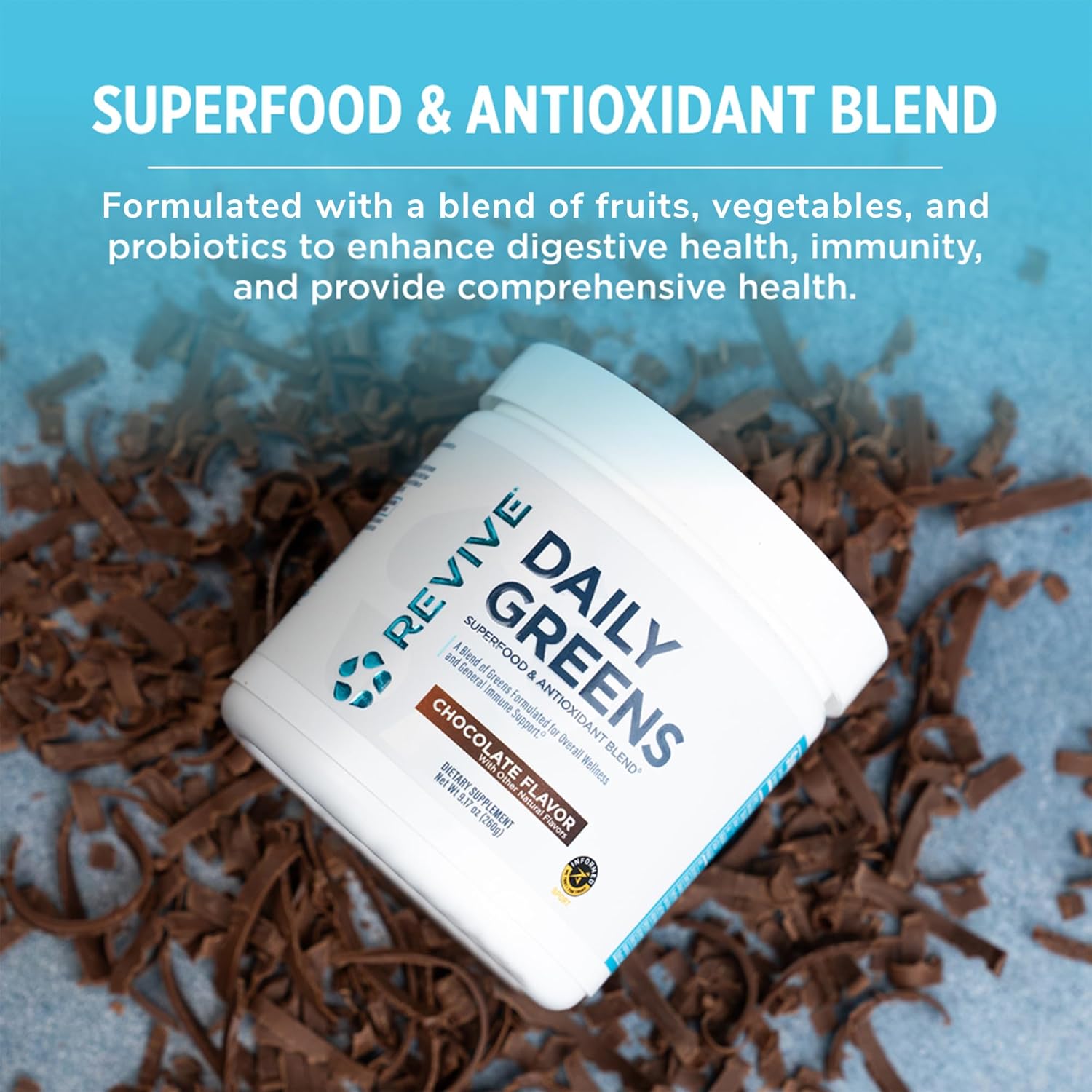 Revive MD Daily Green Powder Superfood (Chocolate) - Supergreens Powder to Support Energy Levels - Green Juice That Improves Fiber Intake - Vegetable Supports Digestion and Gut Health (30 Servings)