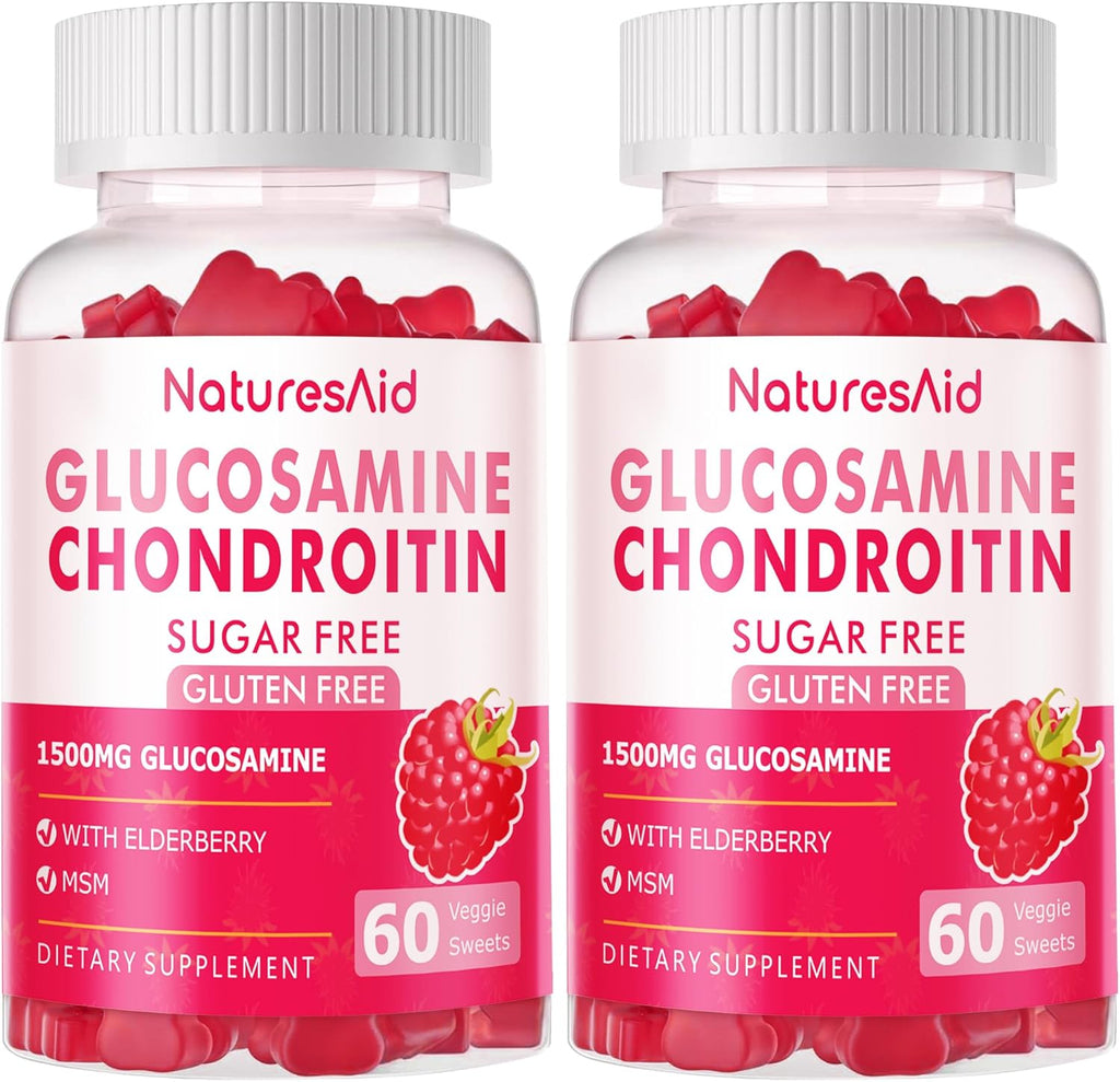Nutrition Glucosamine Chondroitin Gummies with MSM & Elderberry Extra Strength - Joint Support, Antioxidant Immune Support Supplement for Adults, Men & Women.(2 Pack) Raspberry