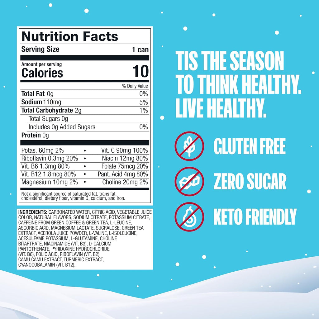 ZOA Zero Sugar Energy Drinks, Dwanta's Holiday Punch - Sugar Free with Electrolytes, Healthy Vitamin C, Amino Acids, Essential B-Vitamins, and Caffeine from Green Tea - 12 Fl Oz (12-Pack)