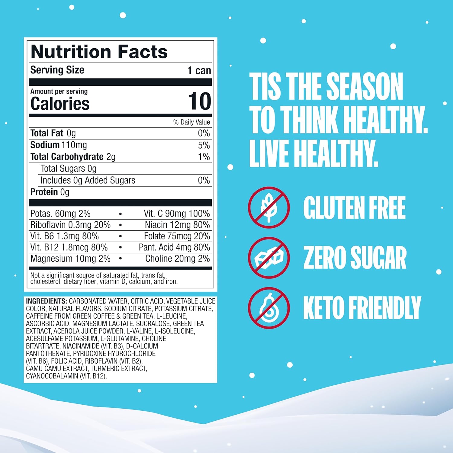 ZOA Zero Sugar Energy Drinks, Dwanta's Holiday Punch - Sugar Free with Electrolytes, Healthy Vitamin C, Amino Acids, Essential B-Vitamins, and Caffeine from Green Tea - 12 Fl Oz (12-Pack)
