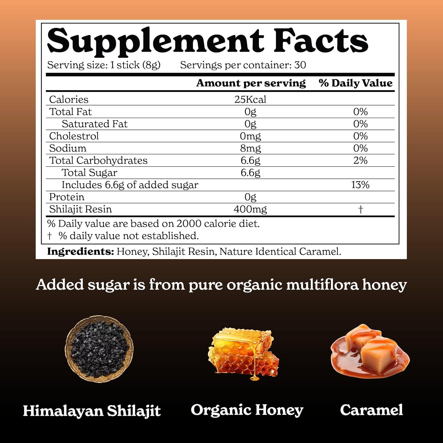 Pure Himalayan Shilajit Caramel Honey Sticks with Organic Honey| Easy to Consume Shilajit| 30 Sticks for Energy Boost & Immune Support, 85+ Trace Minerals, 75%+ Fulvic Acid
