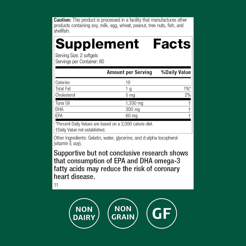 Standard Process Tuna Omega-3 Oil - Brain & Eye Health Support Supplement - Essential Fatty Acid Supplement with Omega-3 - Nutritional Supplement to Aid Skin Health - 120 Softgels