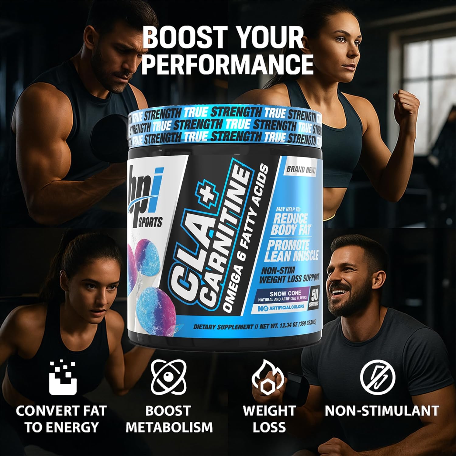 BPI Sports CLA+Carnitine – CLA L Carnitine & Linoleic Acid – L Carnitine Supplement for Weight Loss, Metabolism & Lean Muscle – Caffeine Free – Snow Cone – 50 Servings – 12.34 oz