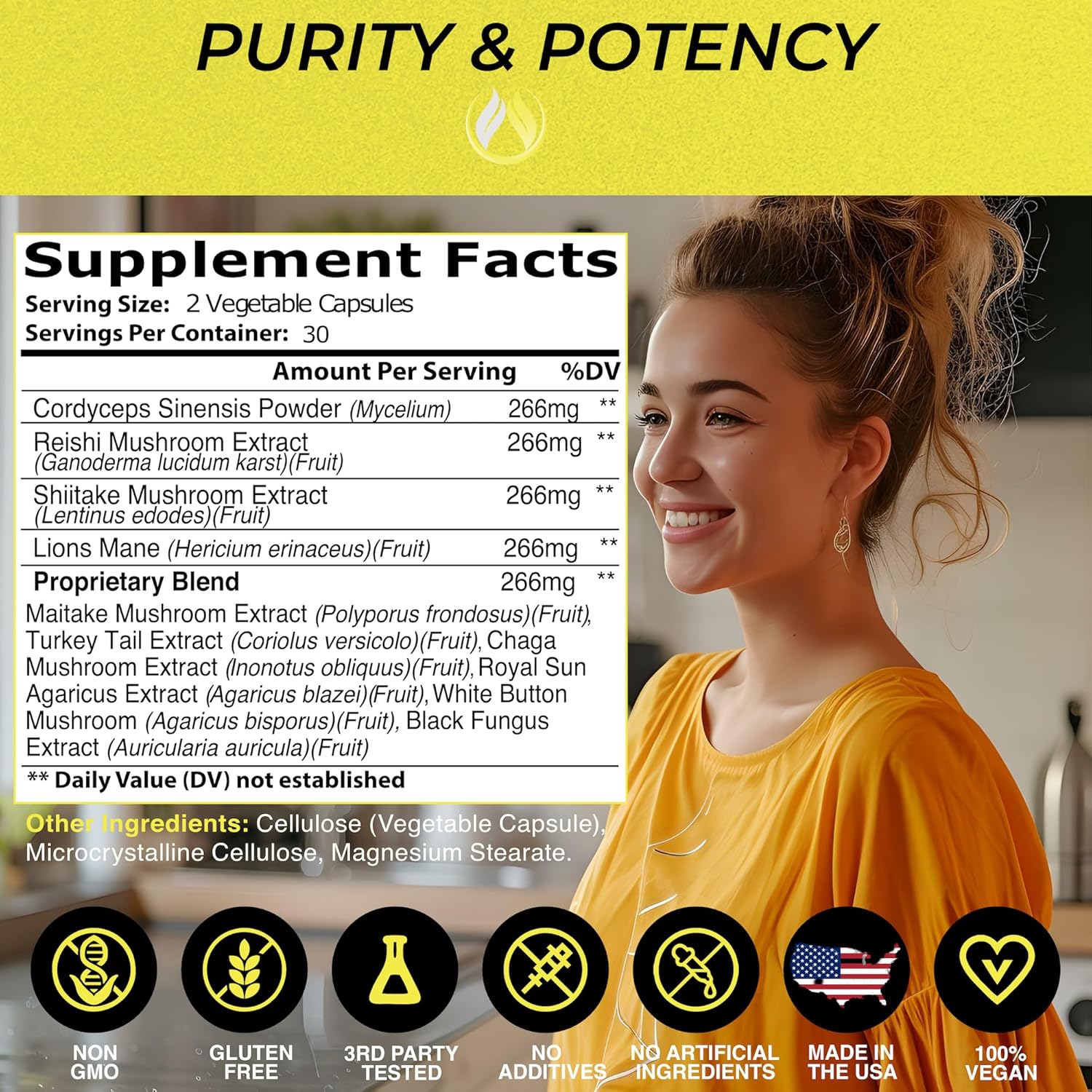 THE ENCLARE NUTRITION Mushroom Supplement 10in1 Complex Immune Support Lions Mane, Reishi, Turkey Tail, Cordyceps, Chaga, Maitake, Shiitake, Agaricus: Nootropic Brain, Energy Booster (1)