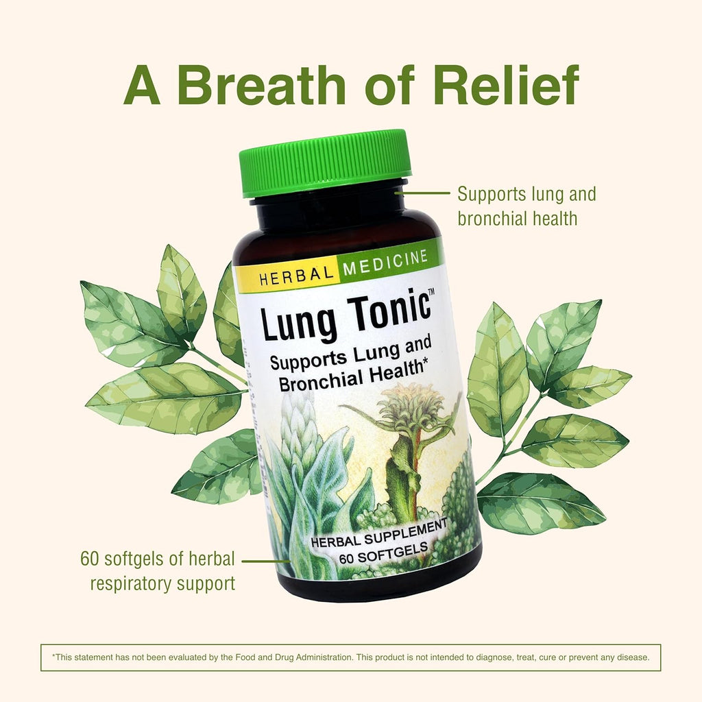 Herbs Etc. Lung Tonic - Lung Supplement for Bronchial Support - Healthy Breathing Support with Mullein, Horehound & Grindelia - 60 Softgels