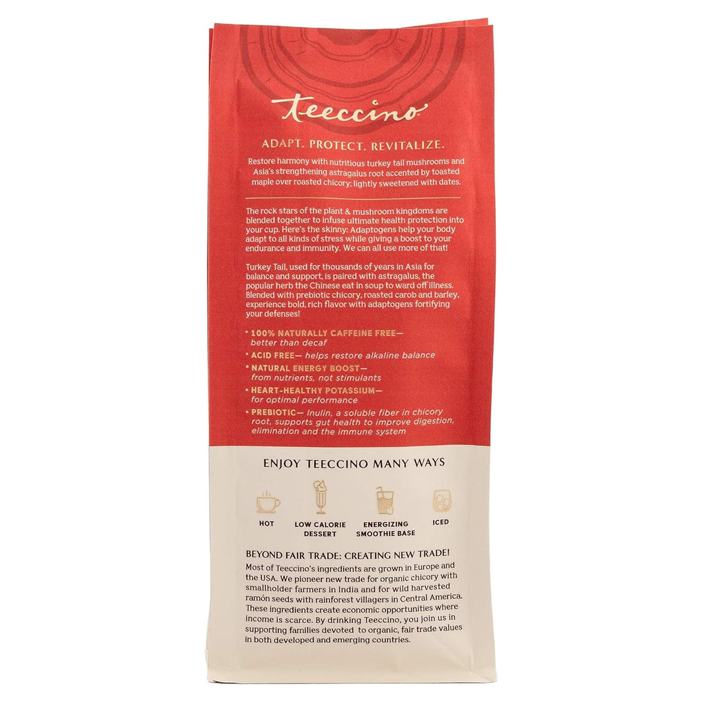 Teeccino Turkey Tail Astragalus Coffee Alternative - Toasted Maple - Adaptogenic Herbal Mushroom Coffee, Medium Roast, Caffeine Free, Prebiotic, Acid Free, All-Purpose Grind - 10 Oz, Pack of 3