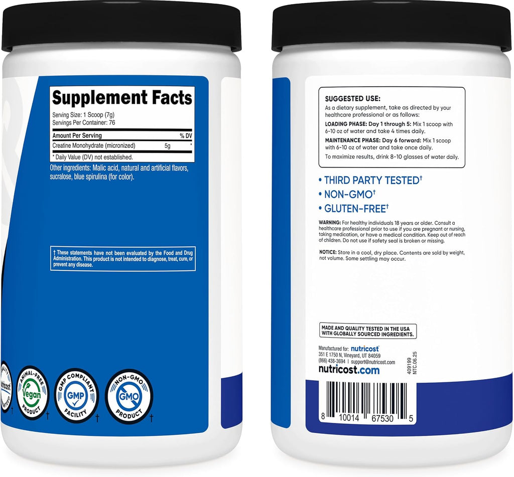 Nutricost Creatine Monohydrate Powder 500G (Blue Raspberry) (Pack of 2)