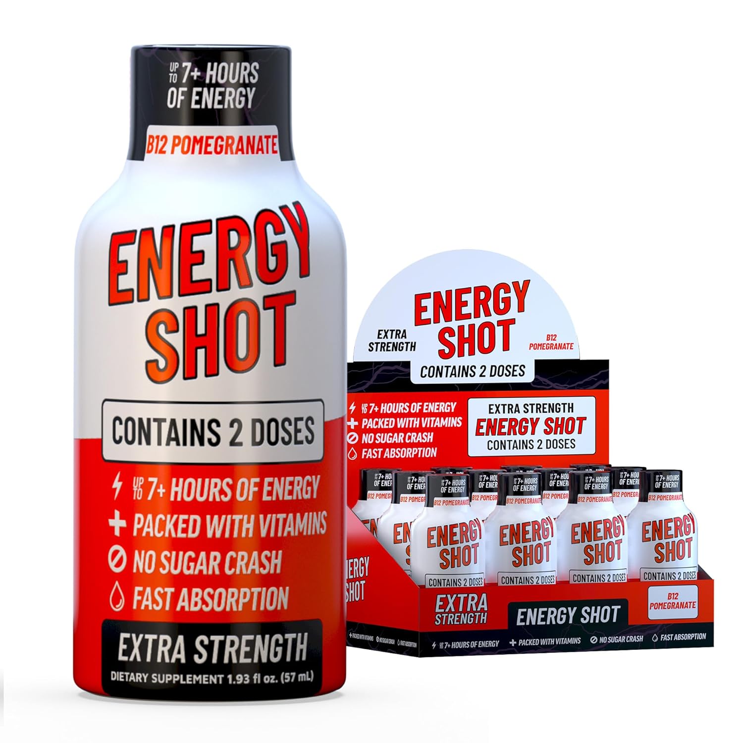 B12 Açaí Pomegranate Extra Strength Energy Shot 8 pk – 260mg Natural Caffeine B12 B6 – Energy & Vitality Support – 2 Servings Sugar Free Zero Calorie Green Tea B-Vitamins Electrolytes Vegan – 1.93 fl oz