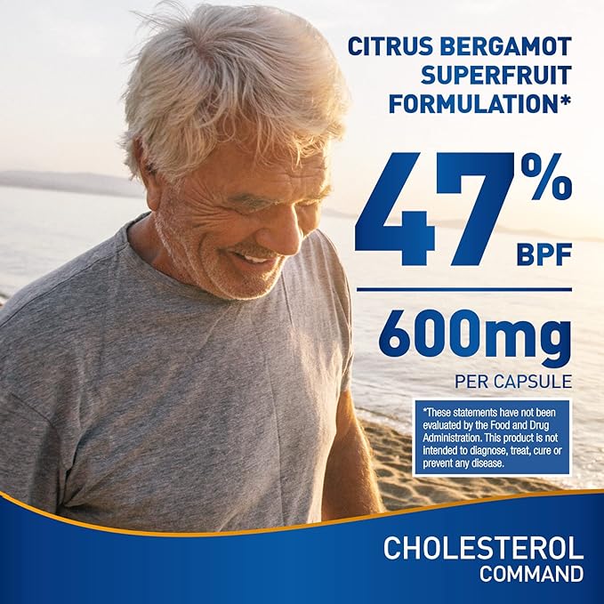 Cholesterol Command, Citrus Bergamot SuperFruit Supplement, 47% Bergamot Polyphenol Fraction (BPF) Patented Formula, Made in The USA, 2 Months, 180 Capsules- 2 Bottles