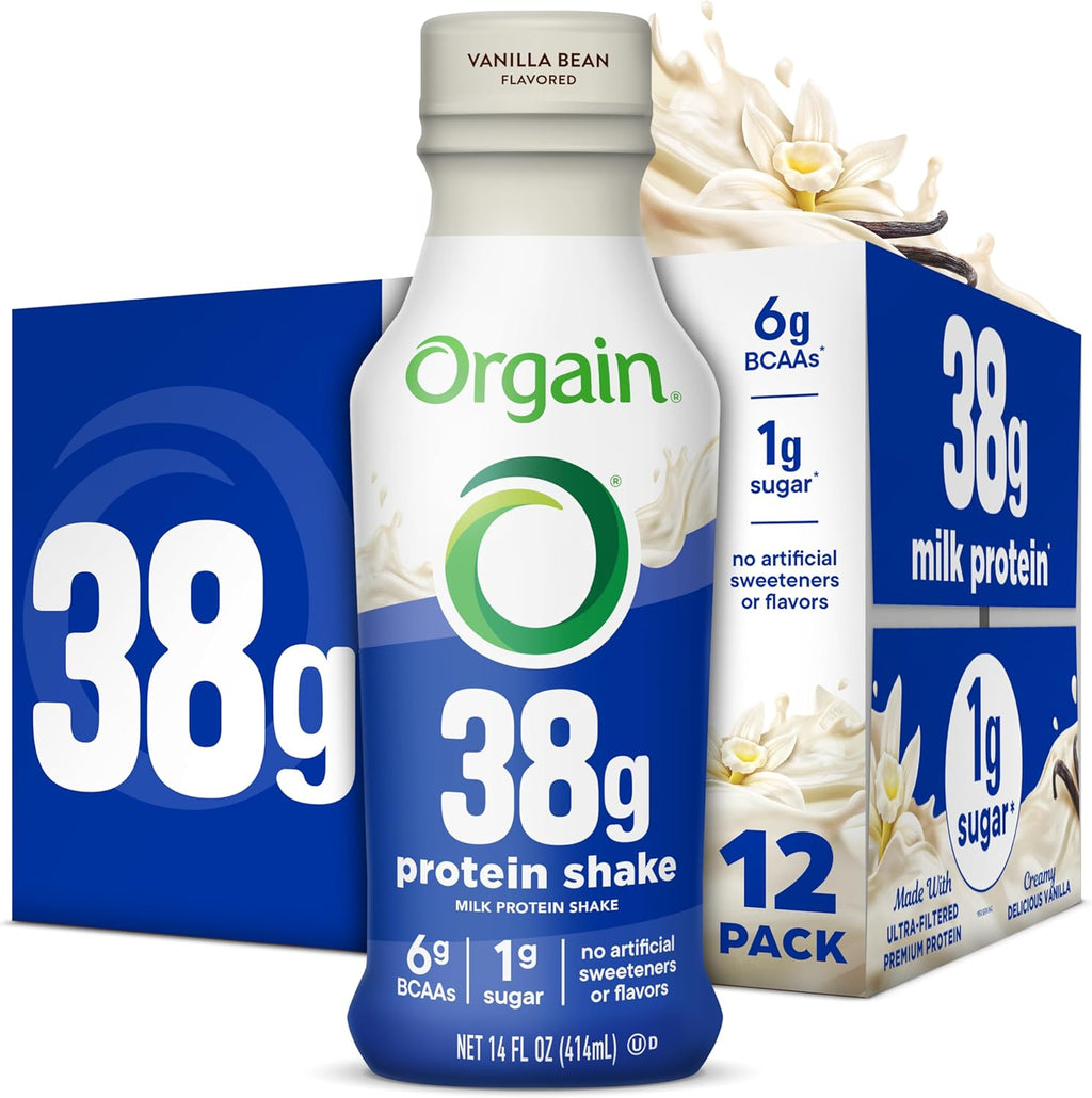 Orgain 38g High Protein Shake, Dairy Isolate Protein Milk, Vanilla, 6g BCAAs, 1g Sugar Per Serving, Meal Replacement, Ready to Drink, Keto Friendly, Gluten-Free 14 Fl Oz (Pack of 12)