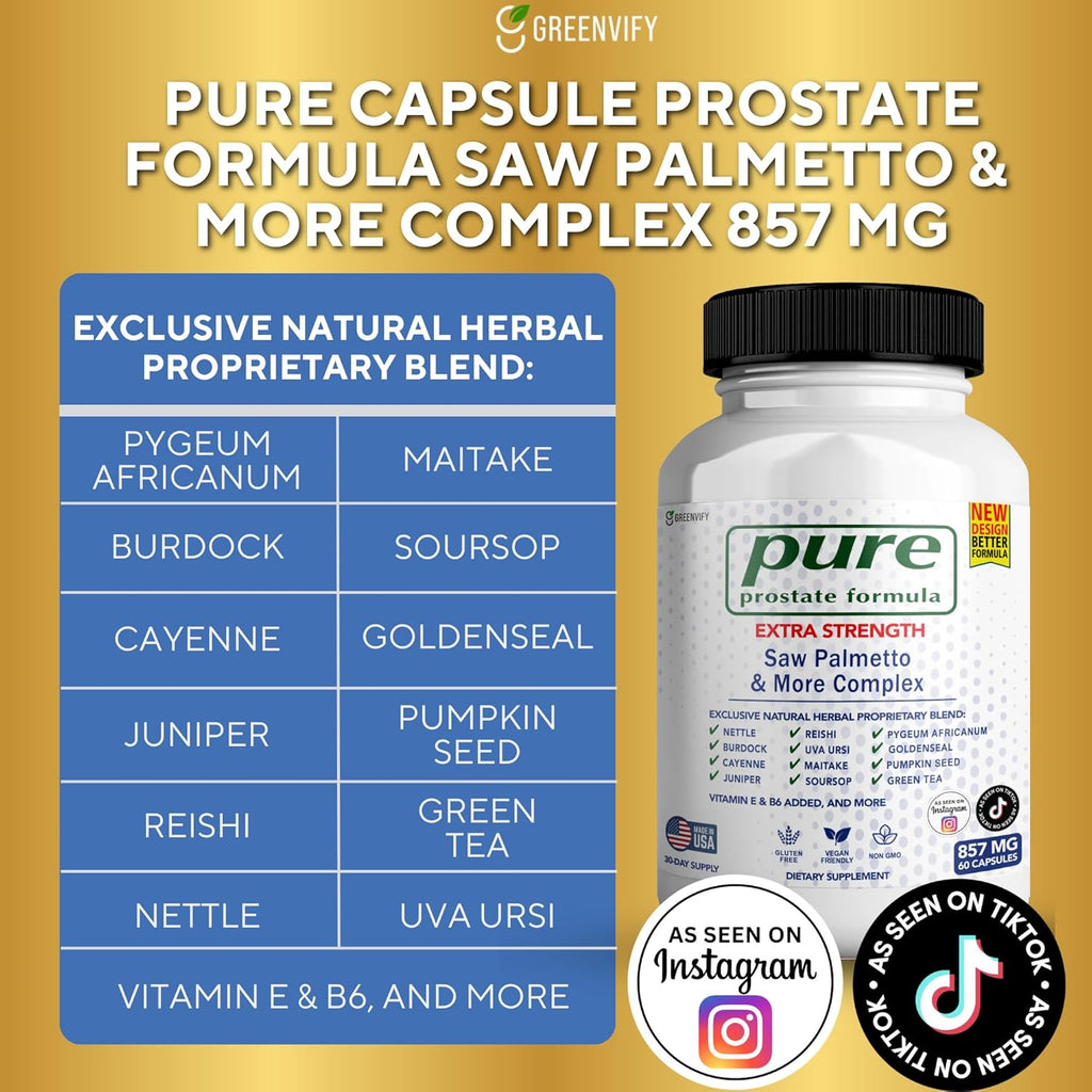 Pure Prostate Formula Saw Palmetto & More Complex 857 mg Prostate Supplements for Men Capsules, Health Supplements - Maximum Strength, All Natural to Support Normal & Healthy Function (3)