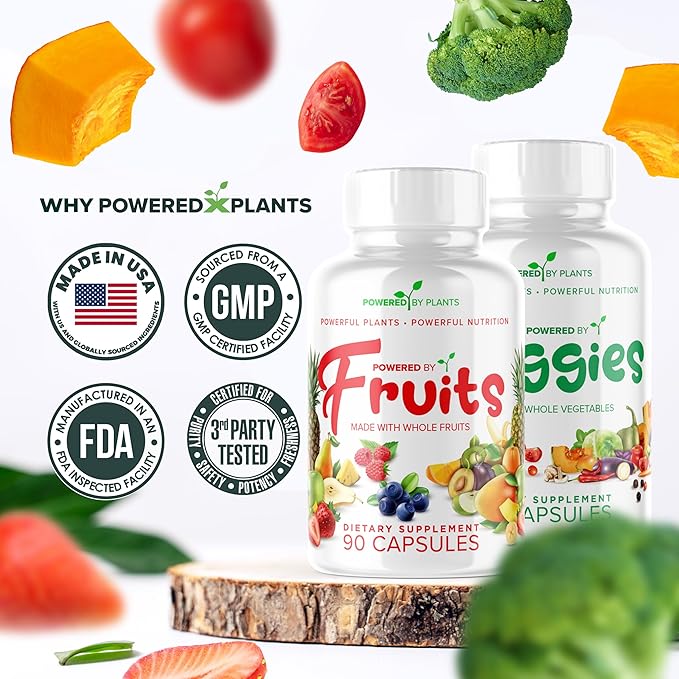 Daily Fruits and Veggies Supplement - 180 Capsules for 30 Days, Non GMO & Gluten Free Superfood with Natural Vitamins - Powered by Plants, 2-Pack