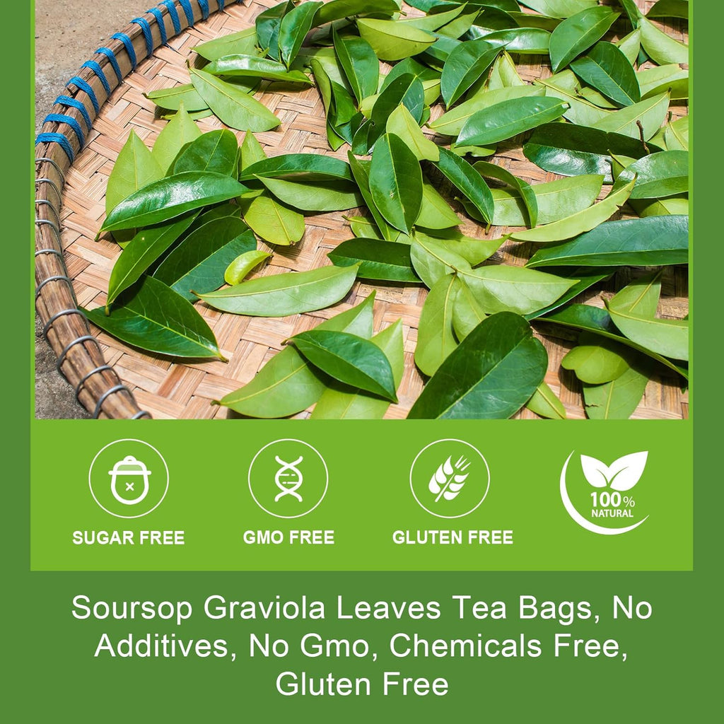 Organic Soursop Leaves Tea Bags - Soursop Graviola Leaves Herbal Tea bags for Immune Support, Antioxidant - Guanabana Leaves - Caffeine Free - 30 Tea Bags