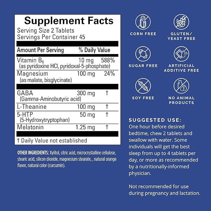 BRAINMD Dr Amen Put Me To Sleep Naturally - 90 Chewable Tablets - with Melatonin, L-Theanine, Magnesium, GABA, Vitamin B6 & 5-HTP - Gluten Free - 45 Servings