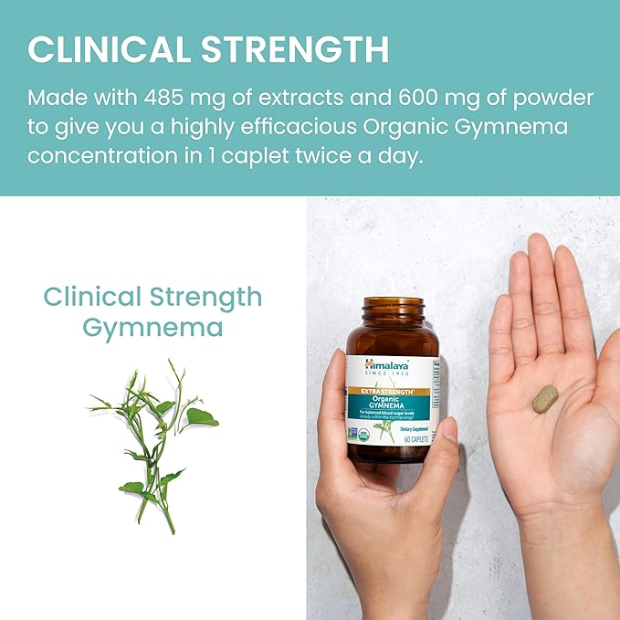 Himalaya Extra Strength Organic Gymnema Sylvestre, 30 Day Supply - Herbal Metabolism Support - USDA Organic, Additive Free, Non-GMO, Vegan, Gluten Free, 1,085 mg, 60 Caplets