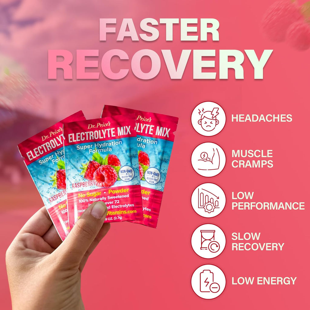 Dr. Price’s Electrolyte Mix | Sugar-Free Hydration Powder with 72+ Trace Minerals | No Sugar, Fast-Dissolving Electrolytes Powder Packets | Raspberry (30 Packs)