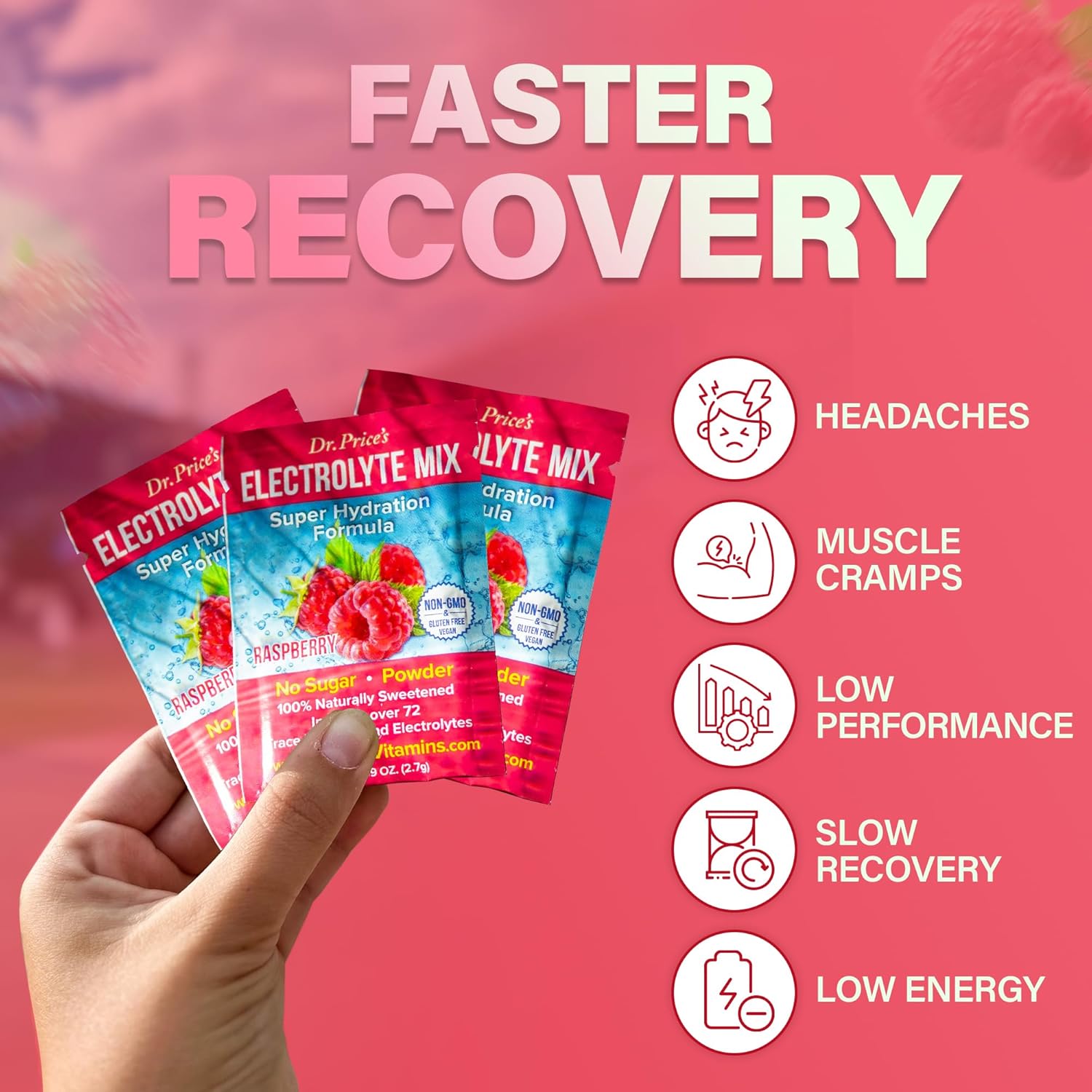 Dr. Price’s Electrolyte Mix | Sugar-Free Hydration Powder with 72+ Trace Minerals | No Sugar, Fast-Dissolving Electrolytes Powder Packets | Raspberry (30 Packs)