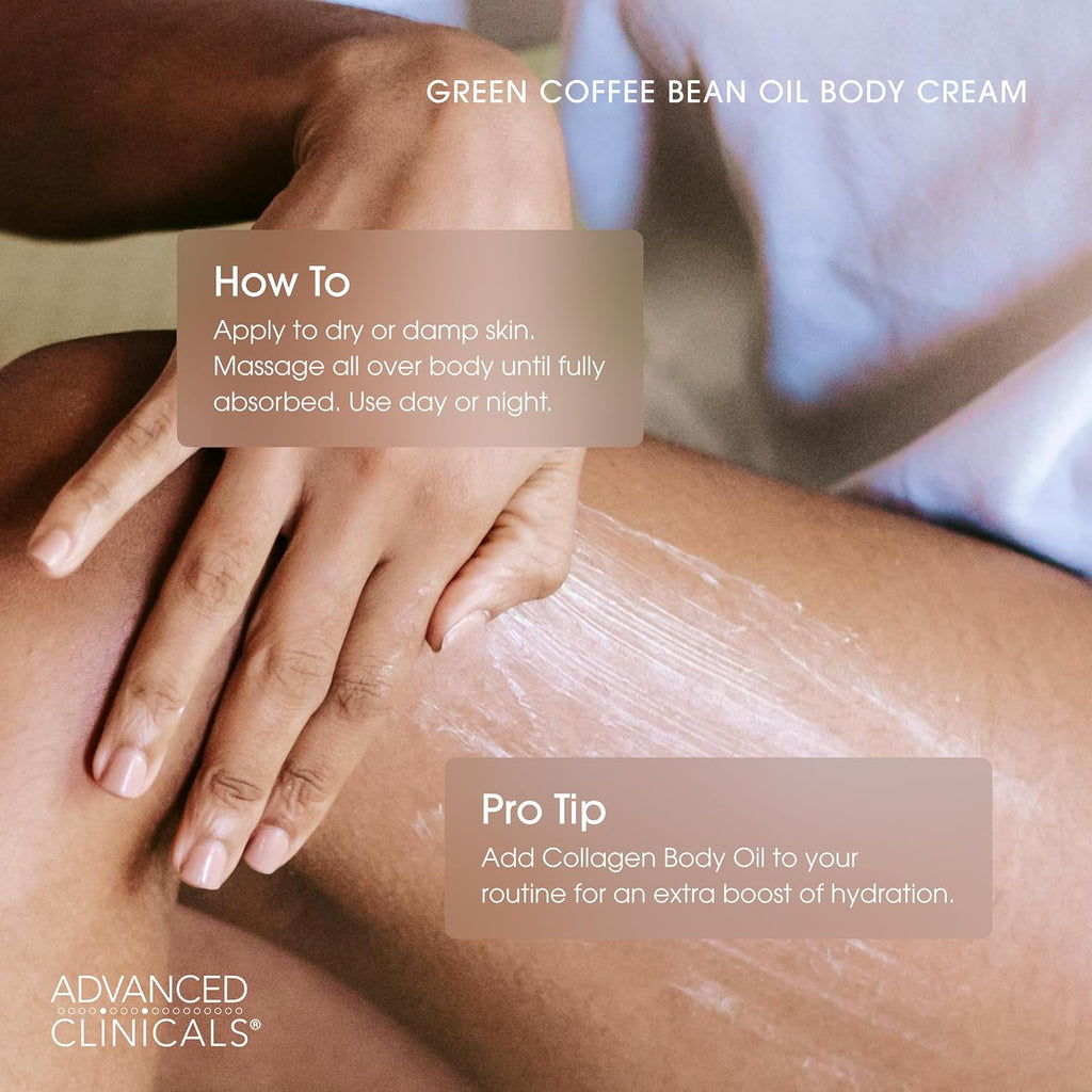 Advanced Clinicals Green Coffee Bean Thermo - Firming Body Lotion | Caffeine Infused Collagen Cream Moisturizer & Body Cream For Women, Stomach, Legs, & To Improve Look Of Textured Crepey Skin, 16 Oz