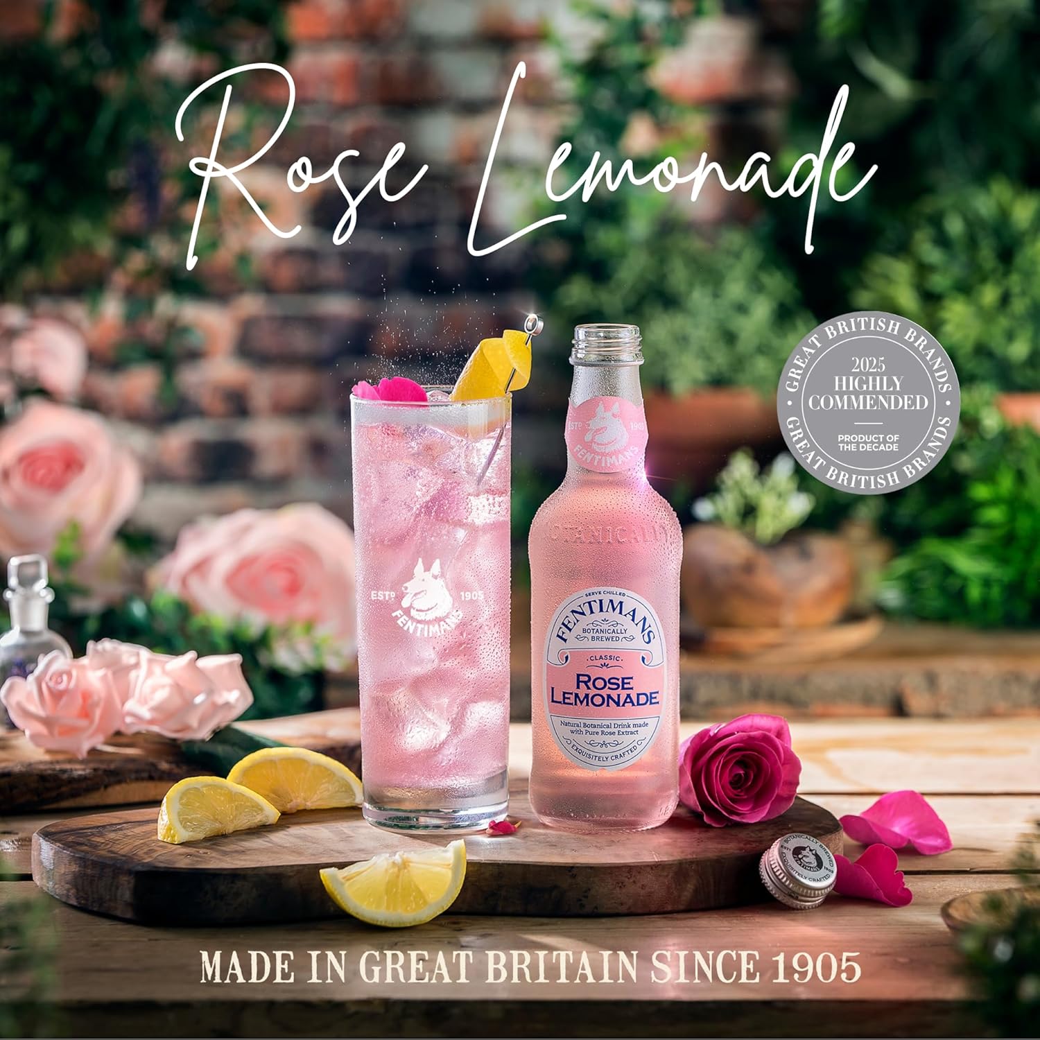 Fentimans Sparkling Rose Lemonade - Sparkling Pink Lemonade with Natural Ingredients & Pure Rose Extract, Mixer, Craft Soda, Botanically Brewed Lemonade - 9.3 Fl Oz (Pack of 24)