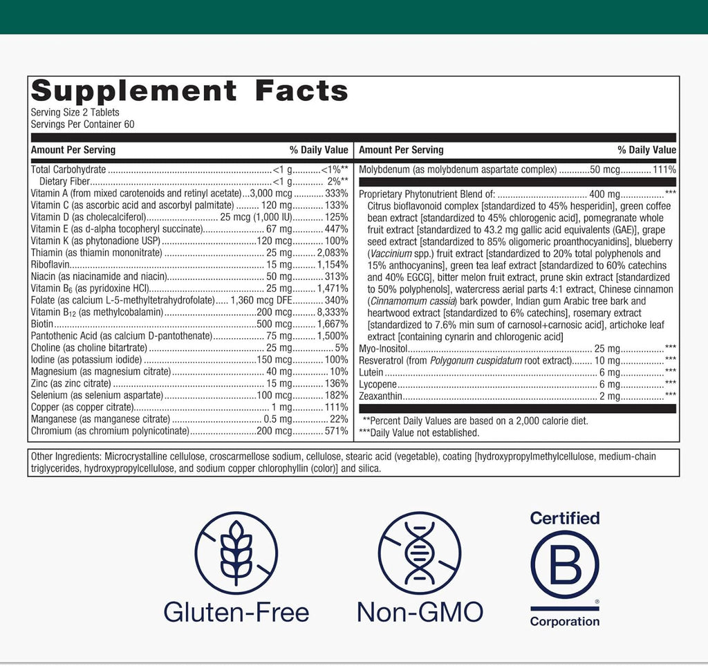 Metagenics PhytoMulti Multivitamin - Supports Healthy Aging, Cellular Health & Overall Wellness - For Men & Women - Over 20 Essential Vitamins & Minerals - With Vitamin B6, Lutein & Zinc - 120 Tablets