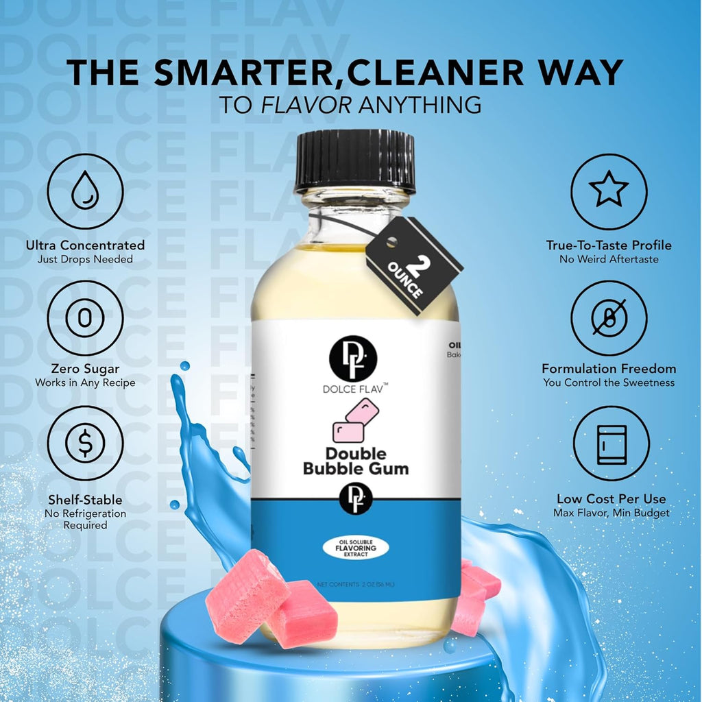 Dolce Foglia Oil Soluble Bubble Gum Extract - 2 Oz. - Sugar-Free, Zero Calories - Multipurpose Bubble Gum Flavoring Oil for Candy Making, Lip Balm, Ice Cream - Pioneer Woman Kitchen Stuff, Kitchen