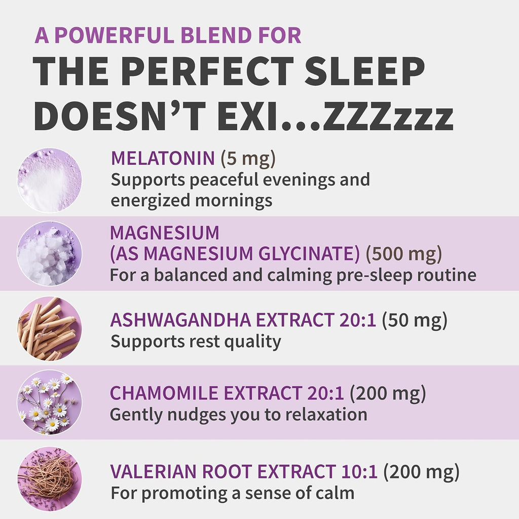 12-in-1 Melatonin Sleep Capsules - Natural Sleep Aids for Adults with Melatonin 5mg and Magnesium Glycinate 500mg, Sleep Aid with Ashwagandha, L Theanine, Valerian Root, GABA, 5-HTP (90ct, Pack of 3)