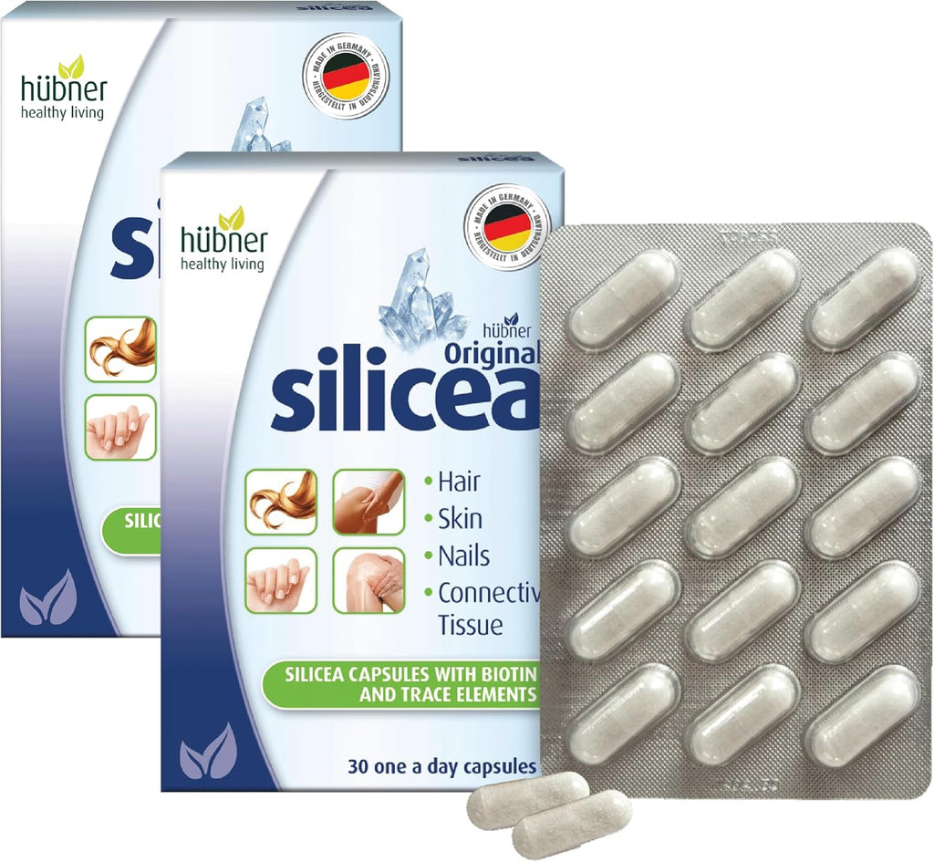 Hübner Original Silicea Gel One a Day Capsules for Hair, Skin, Nails, and Connective Tissue, Pure Colloidal Silica Gel Formula, No Additives or Preservatives, 30 Servings, 2-Pack
