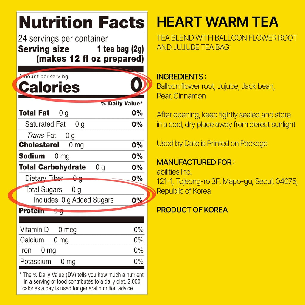 Odada Heart Warm Tea - Cozy Seasonal Wellness Blend with Korean Pear & Bellflower Root, Natural Throat Comfort & Inner Warmth, Caffeine-Free, 24 Bags