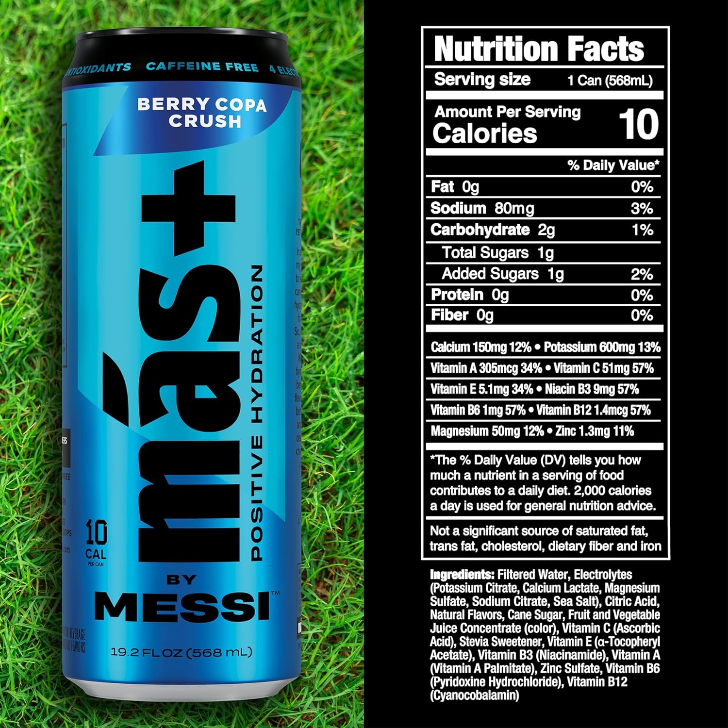 Más+ By Messi 19.2oz Berry Copa Crush Sports Drink & Hydration Beverage, Natural Flavors with Vitamins and Electrolytes, No Artifical Sweeteners or Colors, 12-pack