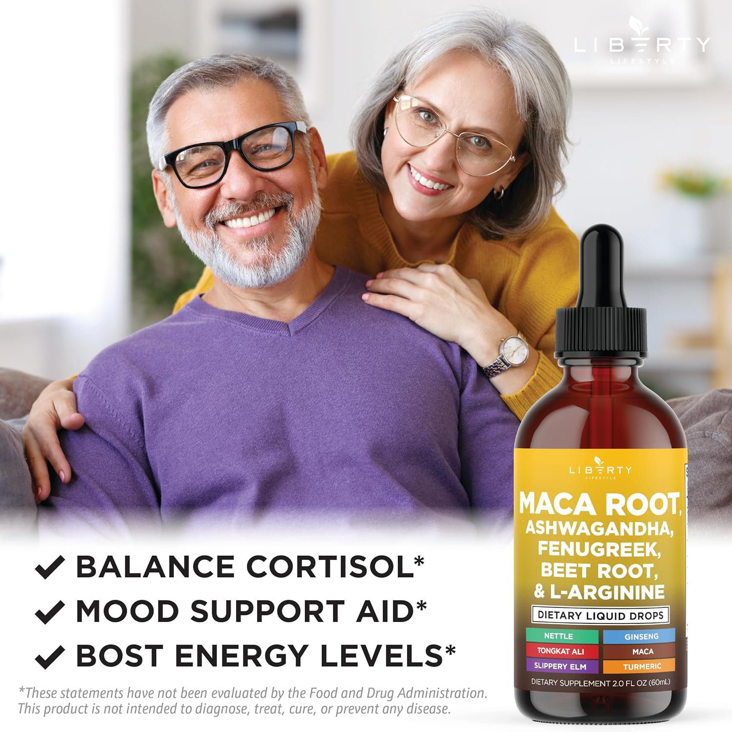 Organic Maca Root Liquid Drops with Ashwagandha, Nettle, Fenugreek, Beet Root and L-Arginine Liquid Multivitamin for Women and Men - 8oz
