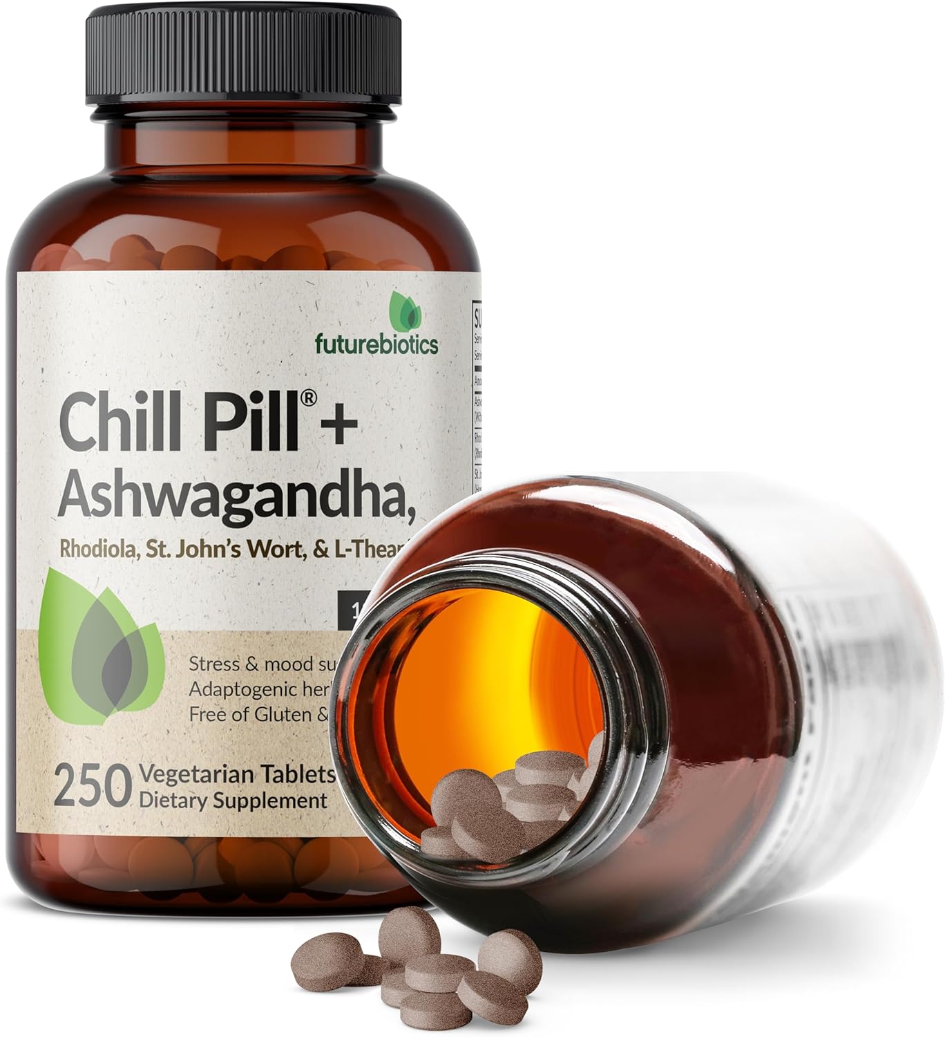 Futurebiotics Chill Pill + Ashwagandha, Rhodiola, St. John’s Wort, & L-Theanine - Non-GMO, 250 Vegetarian Tablets