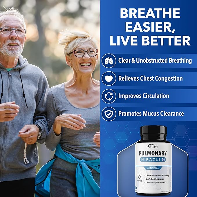 Pulmonary Miracle COPD Relief and Lung Detox Capsules to Clear Lungs & Aid Breathing - Lung Support Supplement with Vinitrox & GABA for Long-Term Cough & Respiratory Relief, 60 Caps (Pack of 3)