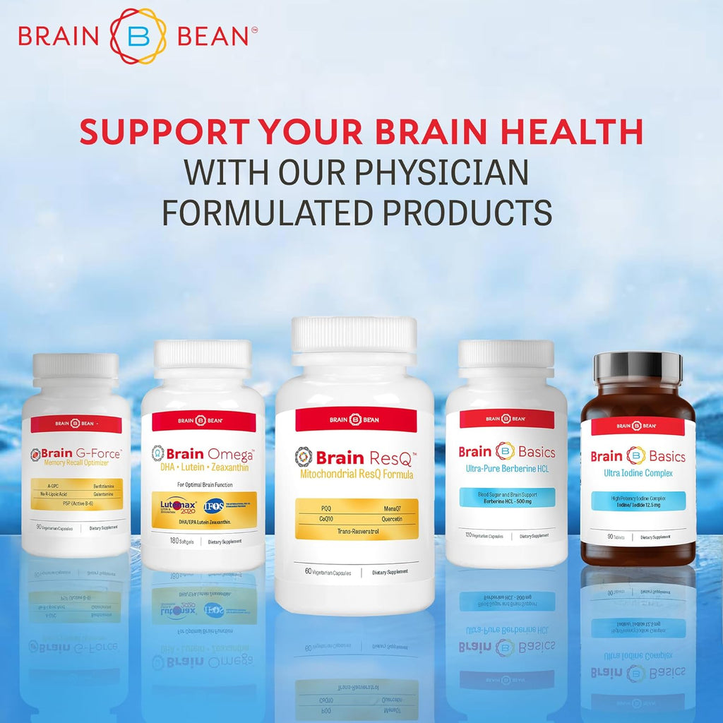 Brain ResQ Advanced Mitochondrial Formula with PQQ, CoQ10, Trans Resveratrol, MenaQ7 & Quercetin Supplement - 100mg of CoQ10 & 15mg PQQ – Supports Brain, Heart & Cellular Health – 60 Capsules