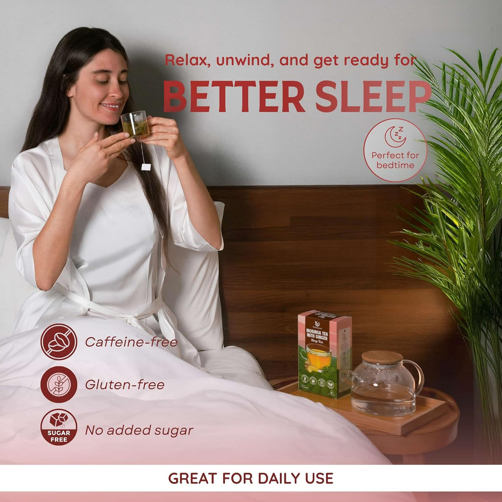 VieTreasures Sleep Herbal Tea with Moringa & Ginger – 2.8oz (40 Herbal Tea Bags) | Sophora, Pagoda Flower & Stevia Blend | Caffeine-Free Sleep & Detox Tea – Supports Relaxation, Digestion & Wellness
