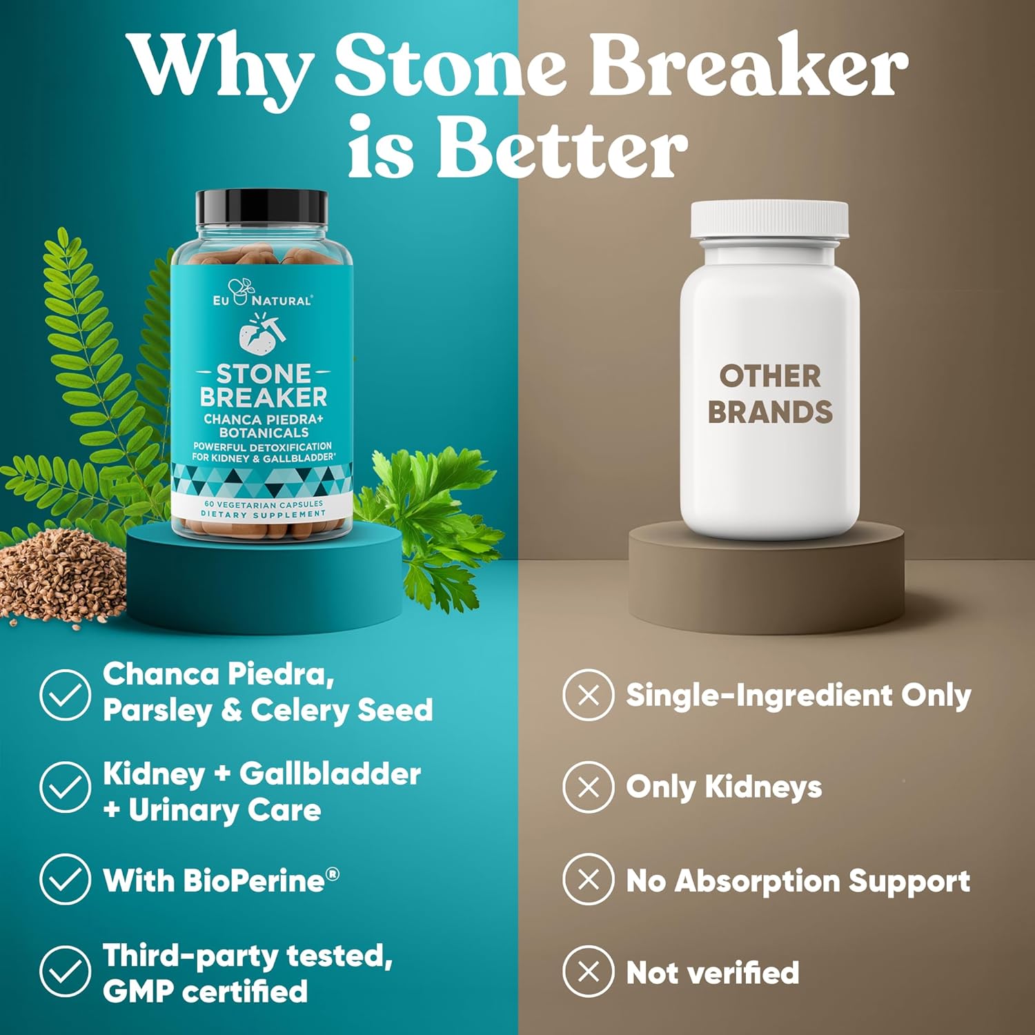 Chanca Piedra Stone Breaker - The Original Stone Breaking Formula with Celery Seed & Parsley to Detox Urinary Tract & Flush Impurities - Kidney & Gallbladder Cleanse - Natural Dissolver - 60 Capsules