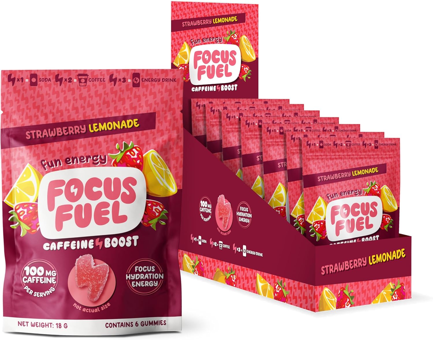 FocusFuel Energy Chews – Strawberry Lemonade Sample Pack (36 Servings) – 100mg Caffeine + Alpha GPC + L-Theanine + B12, Magnesium – No Crash or Jitters