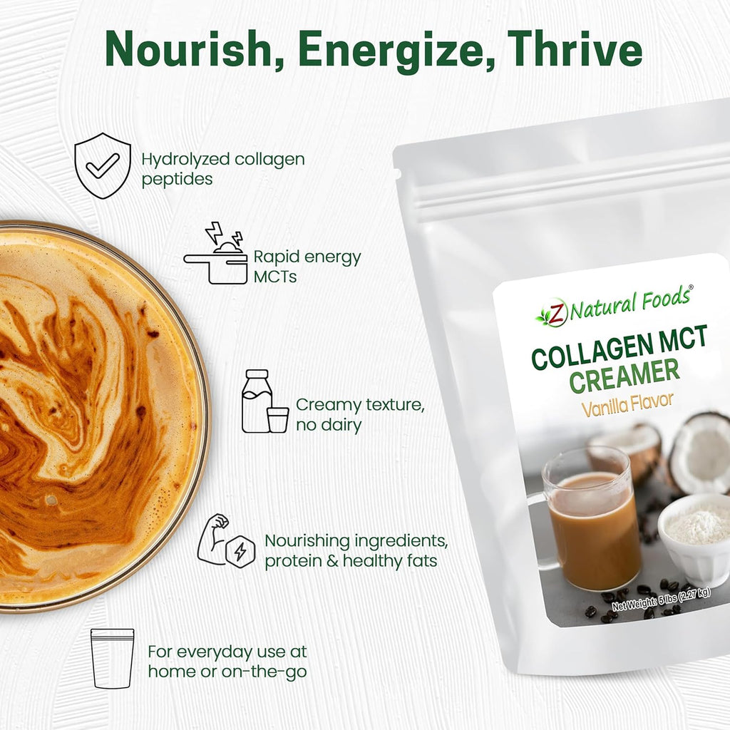 Z Natural Foods Collagen MCT Oil Creamer - Pure MCT Creamer Powder with Collagen Peptides - Collagen Creamer for Coffee, Tea & Culinary Use - Healthy Creamer, Keto & Paleo Friendly, Vanilla, 5 lb