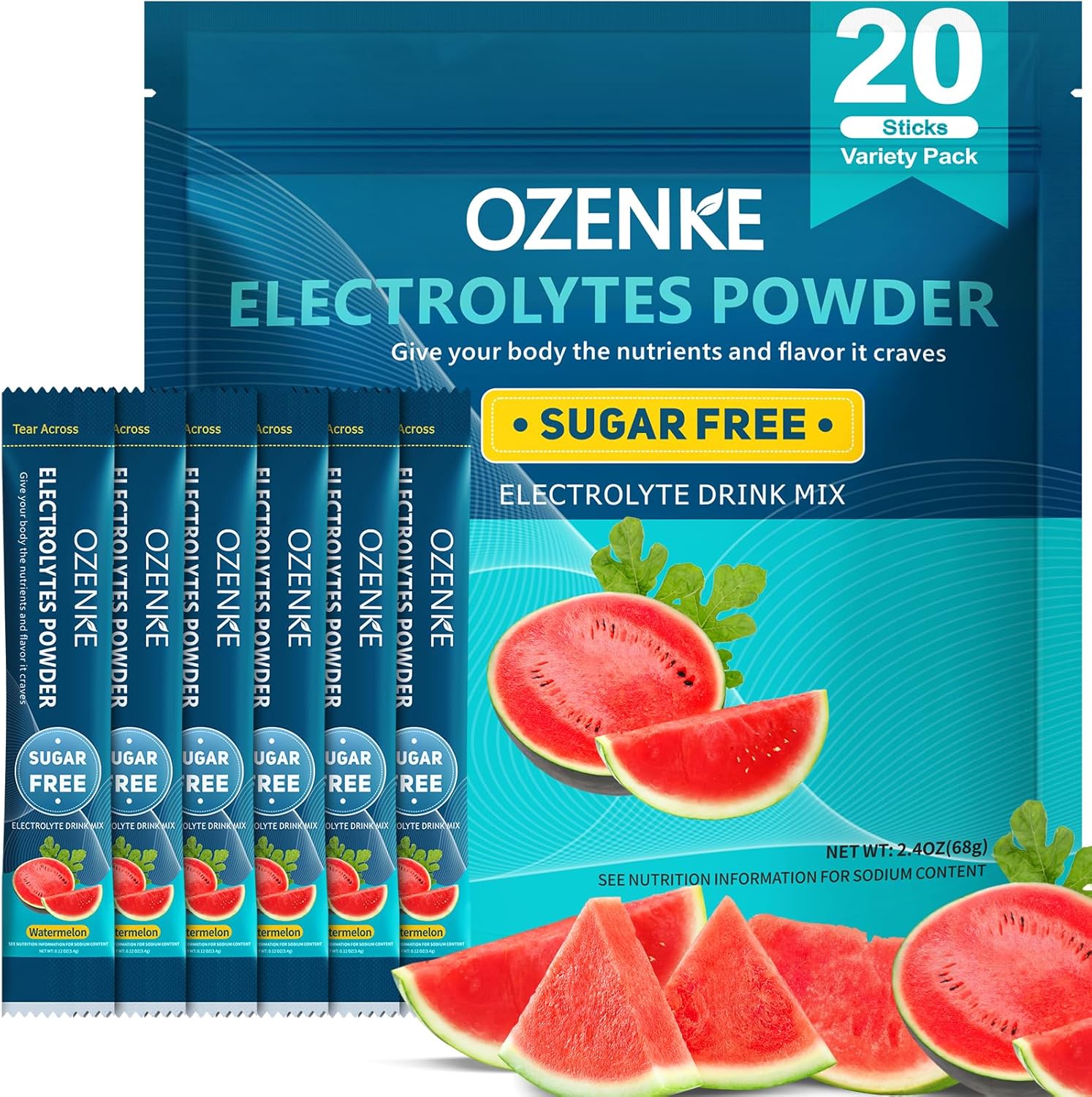 Electrolytes Powder Packets, Hydration Packets, Electrolytes Sugar Free, Portable Electrolyte Drink Mix for Rapid Hydration, No Sugar & Low Sodium | 0 Calorie | Watermelon Flavor | 20 Sticks