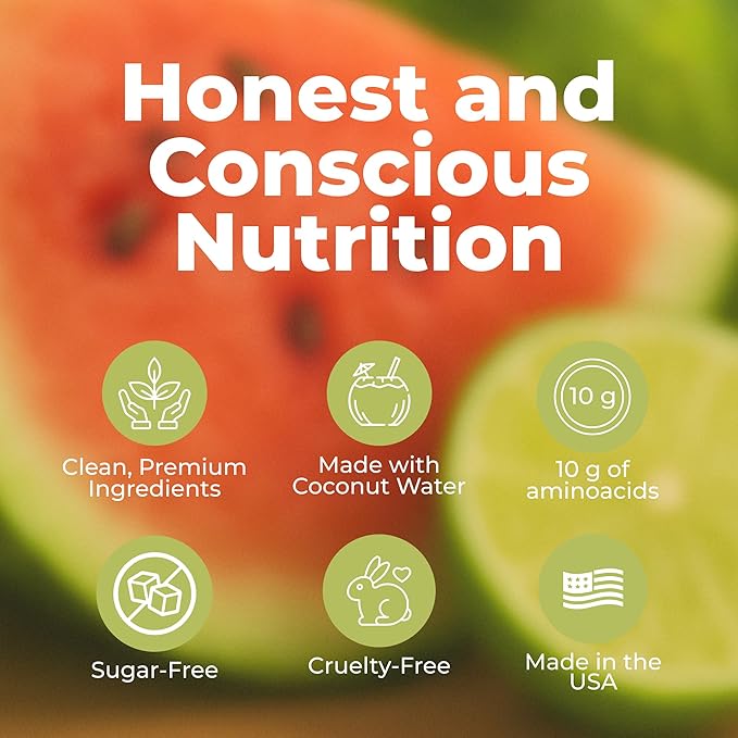 About Time BCAA Hydration Powder Watermelon Lime, with L-Glutamine & Electrolytes, Non-GMO, Gluten Free, Monk Fruit, Coconut Water, 20 Servings