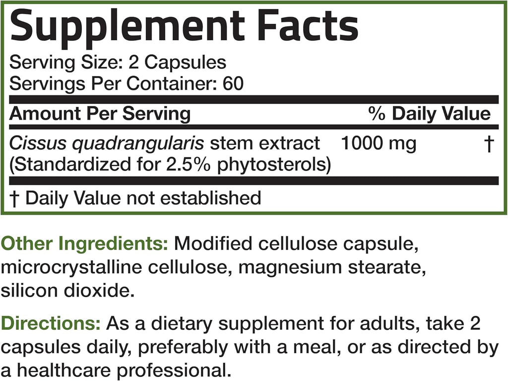 Bronson Cissus Quadrangularis Extract 1000 mg Capsules - Strong Bones & Healthy Joints - Non-GMO, 120 Vegetarian Capsules