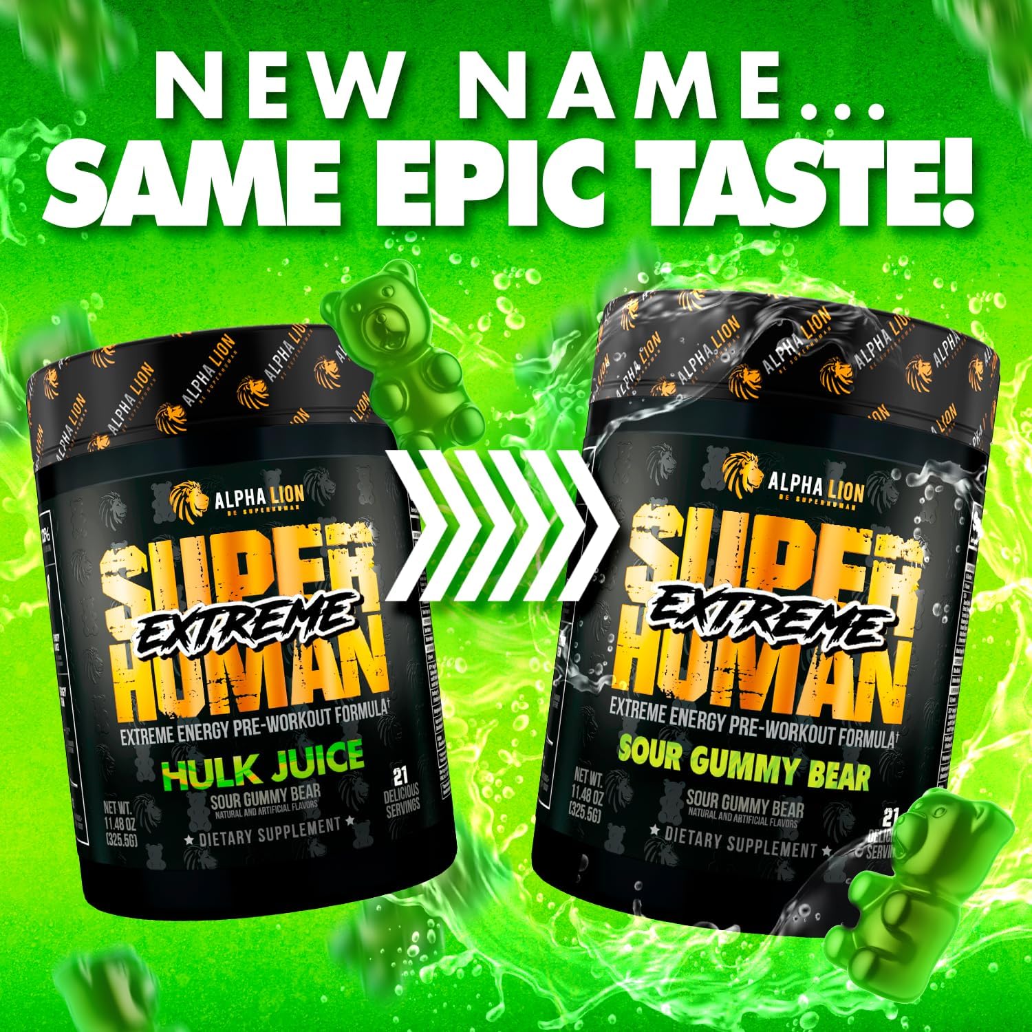 ALPHA LION Superhuman Extreme High Stim Pre Workout Powder, Beta Alanine, L-Taurine & 356mg Tri-Source Caffeine for Sustained Energy, Nitric Oxide & Citrulline for Pump (21 Servings, Sour Gummy Bear)