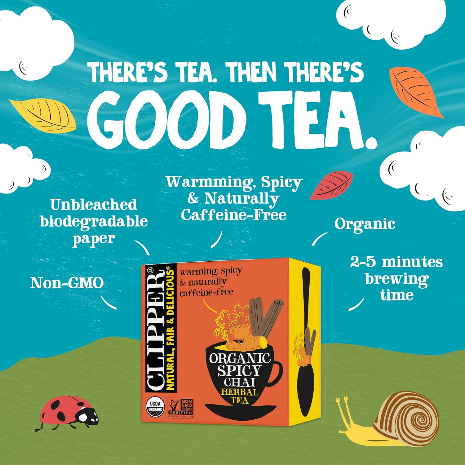 Clipper Tea Spicy Chai Herbal Tea – Caffeine Free, USDA Organic, Great Hot or Iced – Warming, Spicy, Natural, Fair & Delicious – 50 Tea Bags